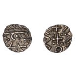 Early Anglo-Saxon Period, Sceatta, Continental series D, type 4c, degenerate radiate bust ri...