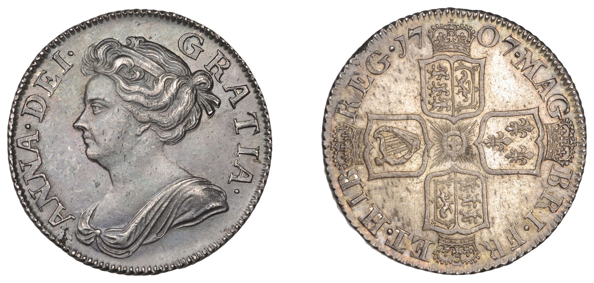Anne (1702-1714), Shilling, 1707 (ESC 1395; S 3610). Extremely fine, dark tone on obverse Â£...