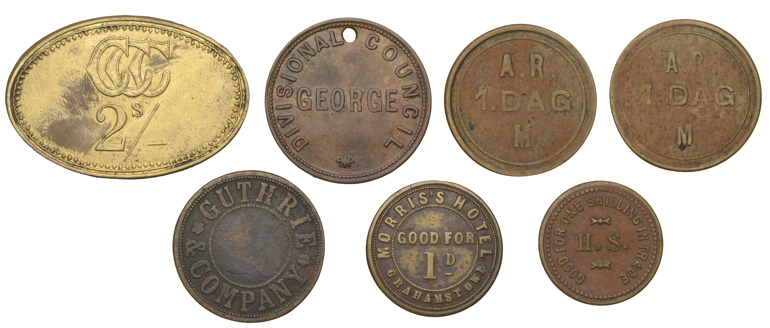 South Africa, CAPE PROVINCE, Guthrie & Company, brass check, 29mm (Hern 258a); Cyphergat, Cy...