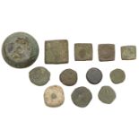 Coin weights and trade weights (12), including 15th century Half-Rose Noble (2); Noble; Ange...