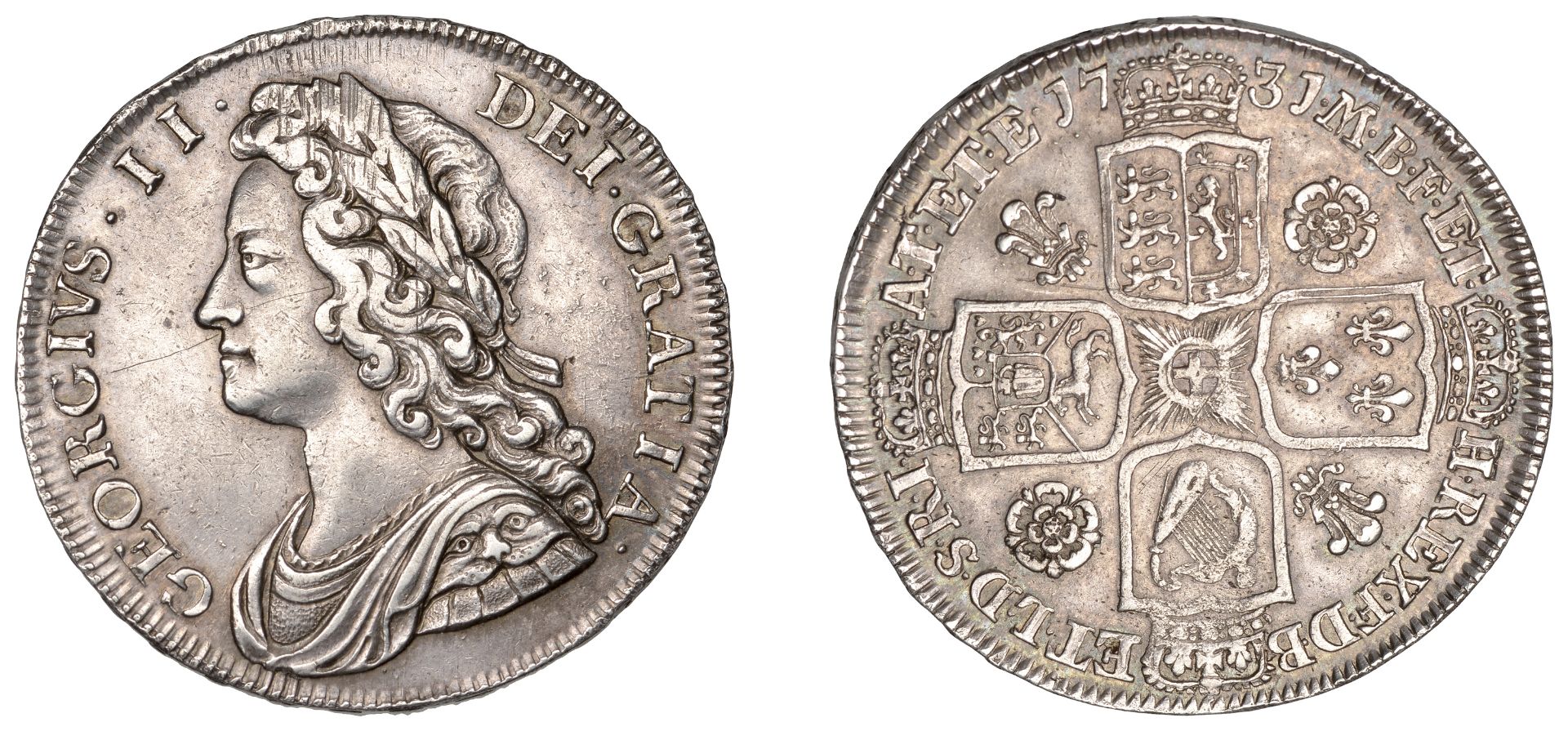 George II (1727-1760), Halfcrown, 1731, roses and plumes, edge qvinto (ESC 1674; S 3692). Li...