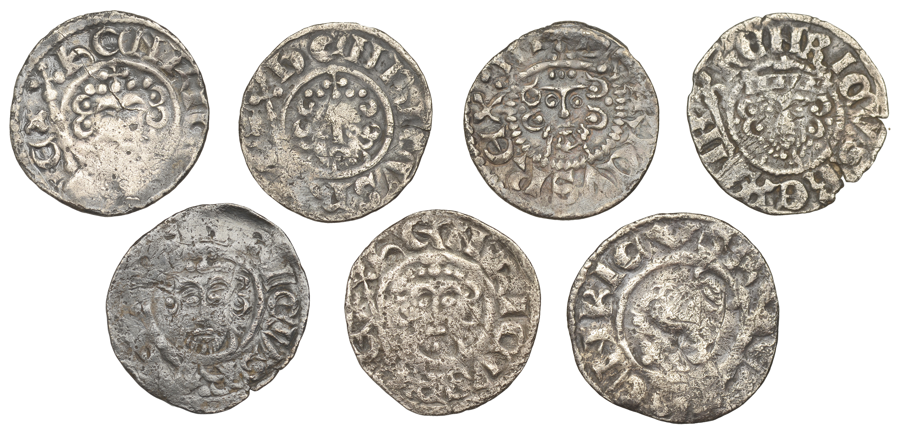 Richard I, Penny, class IVa, London, Stivene (S 1348A); John, Pennies (3), all class Vb, Lon...