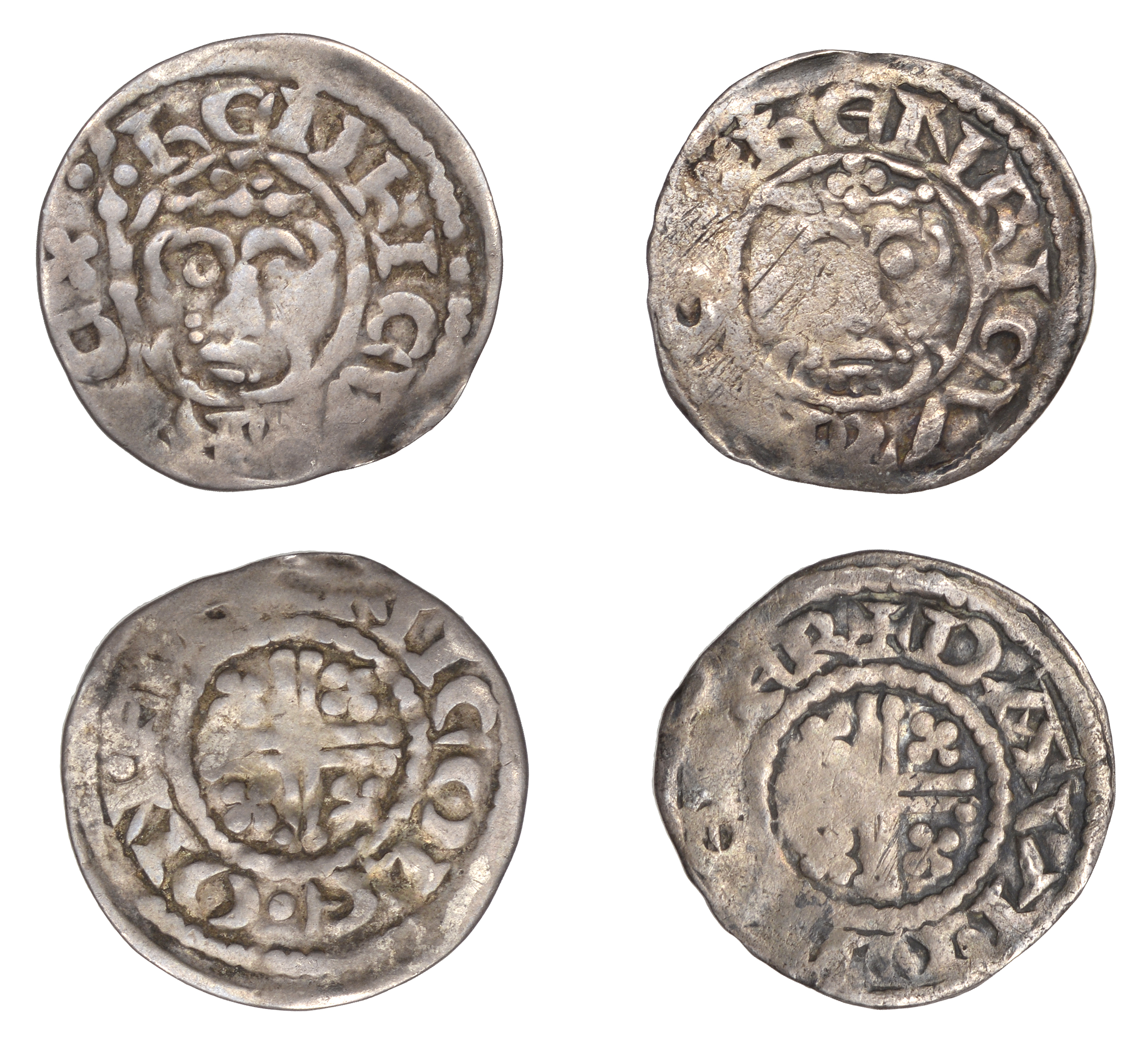 John (1199-1216), Pennies (2), both class IVc, York, Davi, davi Â· on Â· ever, chevron-barred...