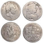 Charles II, Crown, 1676, edge vicesimo octavo (S 3358); George III, Crown, 1820, edge lx (S...