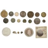 Miscellaneous, Assorted World coins, tokens, etc, in silver (5), base metal (14), other (1)...