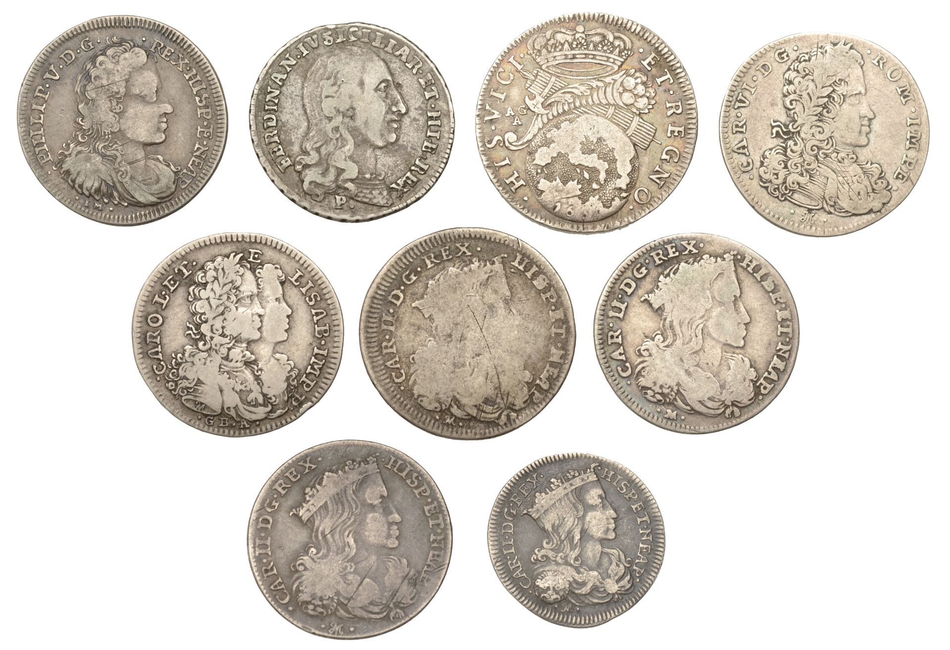 Italy, NAPLES and SICILY, assorted silver coins (9), various types [9]. Mostly fine or bette...