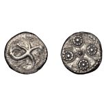 Early Anglo-Saxon Period, Sceatta, Secondary series H, type 39, stylised peacock right, rev....