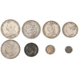 Victoria, Crown, 1898, edge lxii (S 3937); Double Florin, 1887 (S 3923); Halfcrown, 1884 (S...