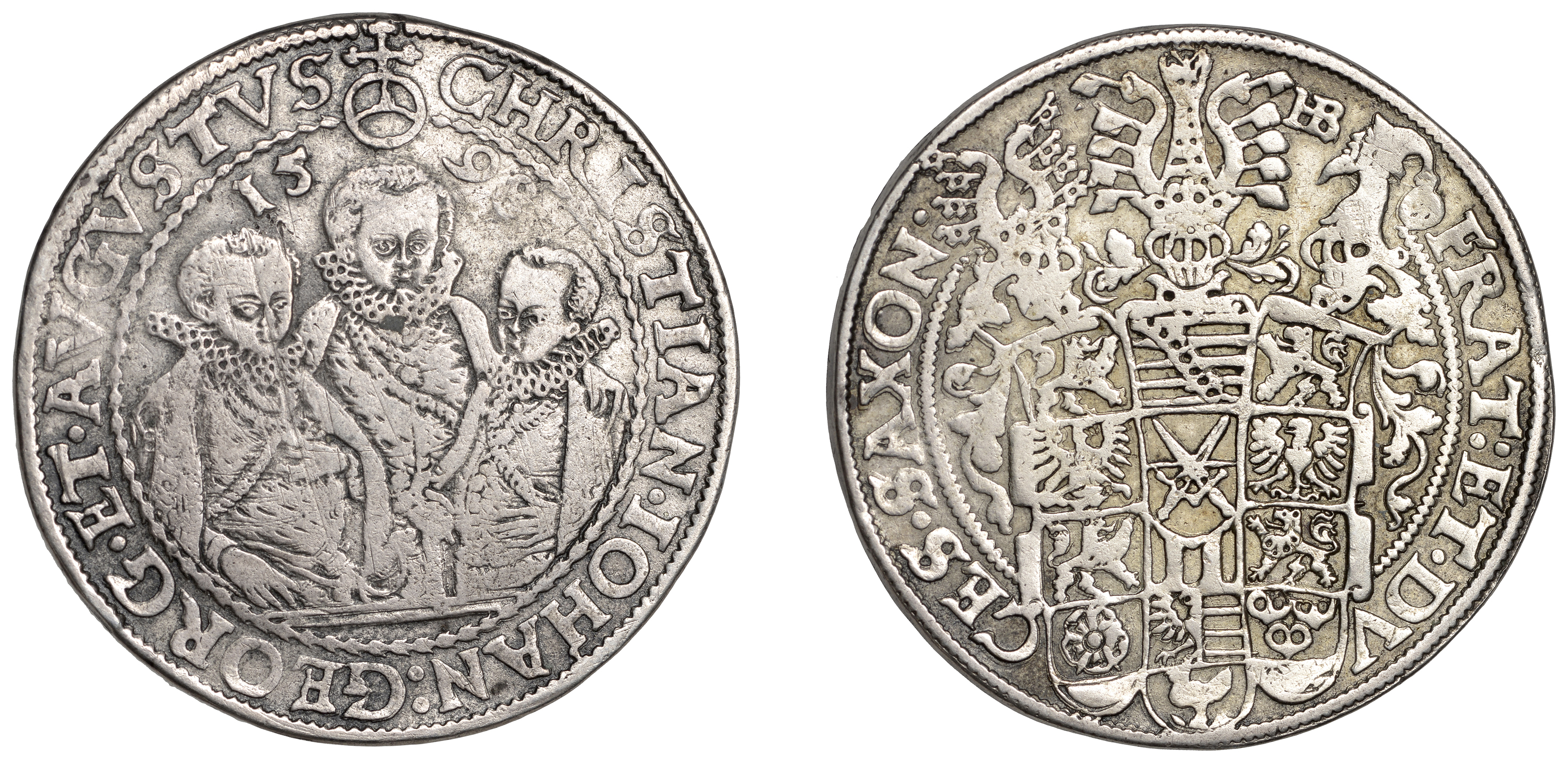 Germany, SAXONY, Christian II, Johann Georg and August, Thaler, 1598hb, Dresden, 28.89g/9h (...