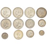 George V, Halfcrowns (4), 1914, 1916, 1918, 1919 (S 4011); Shilling, 1914 (S 4013); Sixpence...