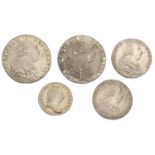 George III, Shillings (2), 1787, with and without hearts (S 3743, 3746); Sixpences (2), 1787...