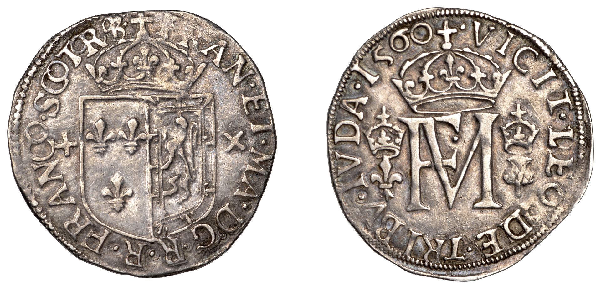 Mary (1542-1567), Second period (with Francis), Half-Testoon, 1560, type II, 3.02g/8h (SCBI...