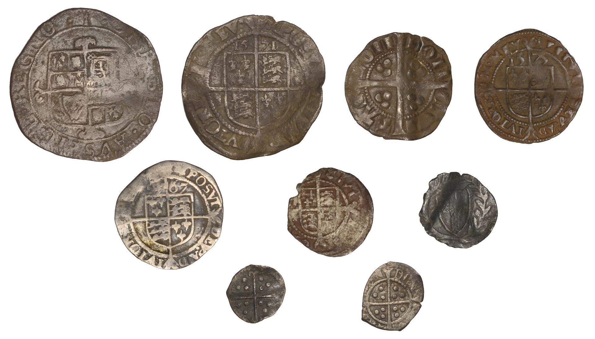 Elizabeth I, Third issue, Sixpence, 1571, mm. castle, 2.56g/7h, Threepence, 1567, mm. lion,... - Image 2 of 2