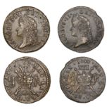 James II (1685-1691), Gunmoney coinage, Shillings (2), both 1690 May, Dublin, stop after gra...