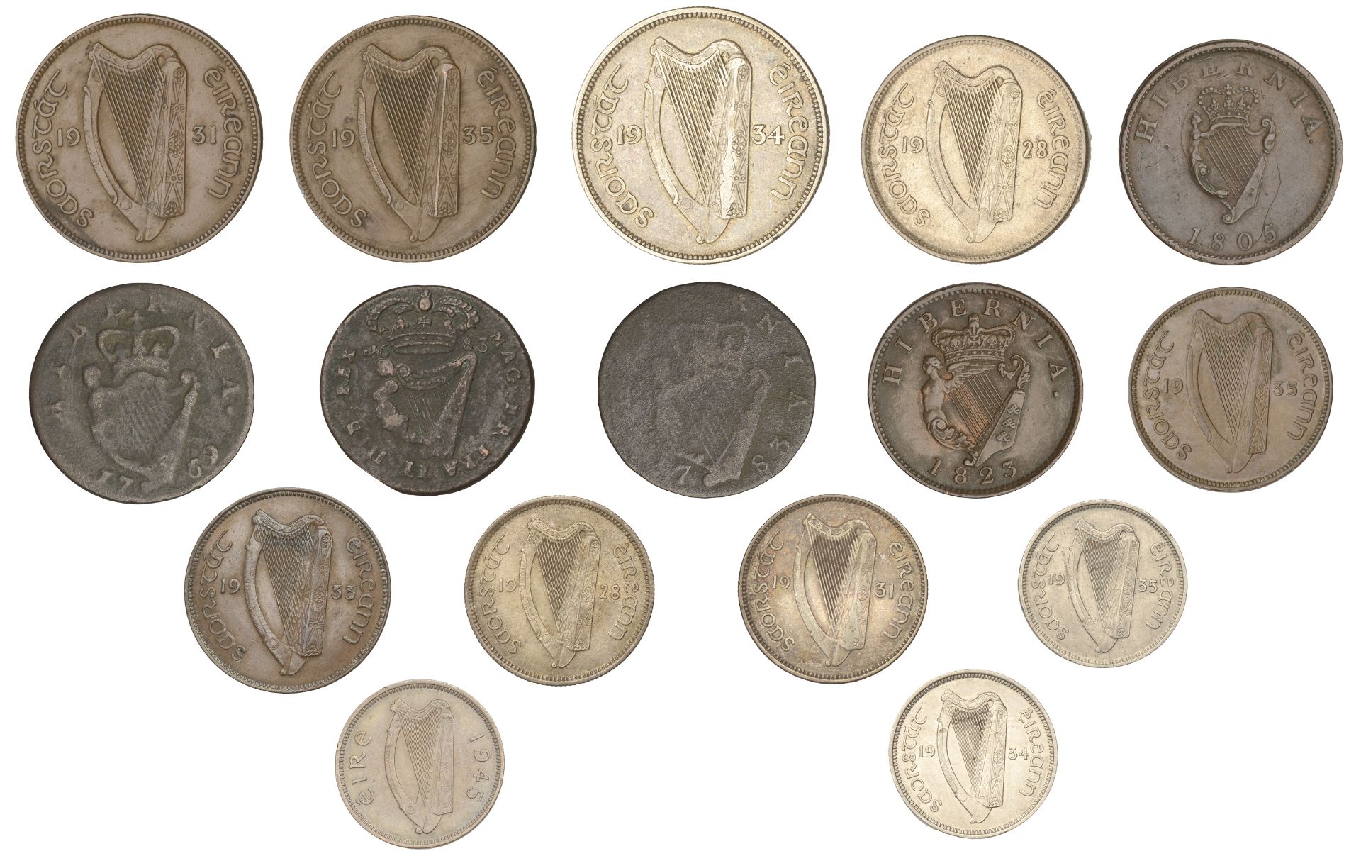 Miscellaneous, Assorted Irish coins in silver (4), base metal (12) [16]. Varied state Â£60-Â£... - Image 2 of 2