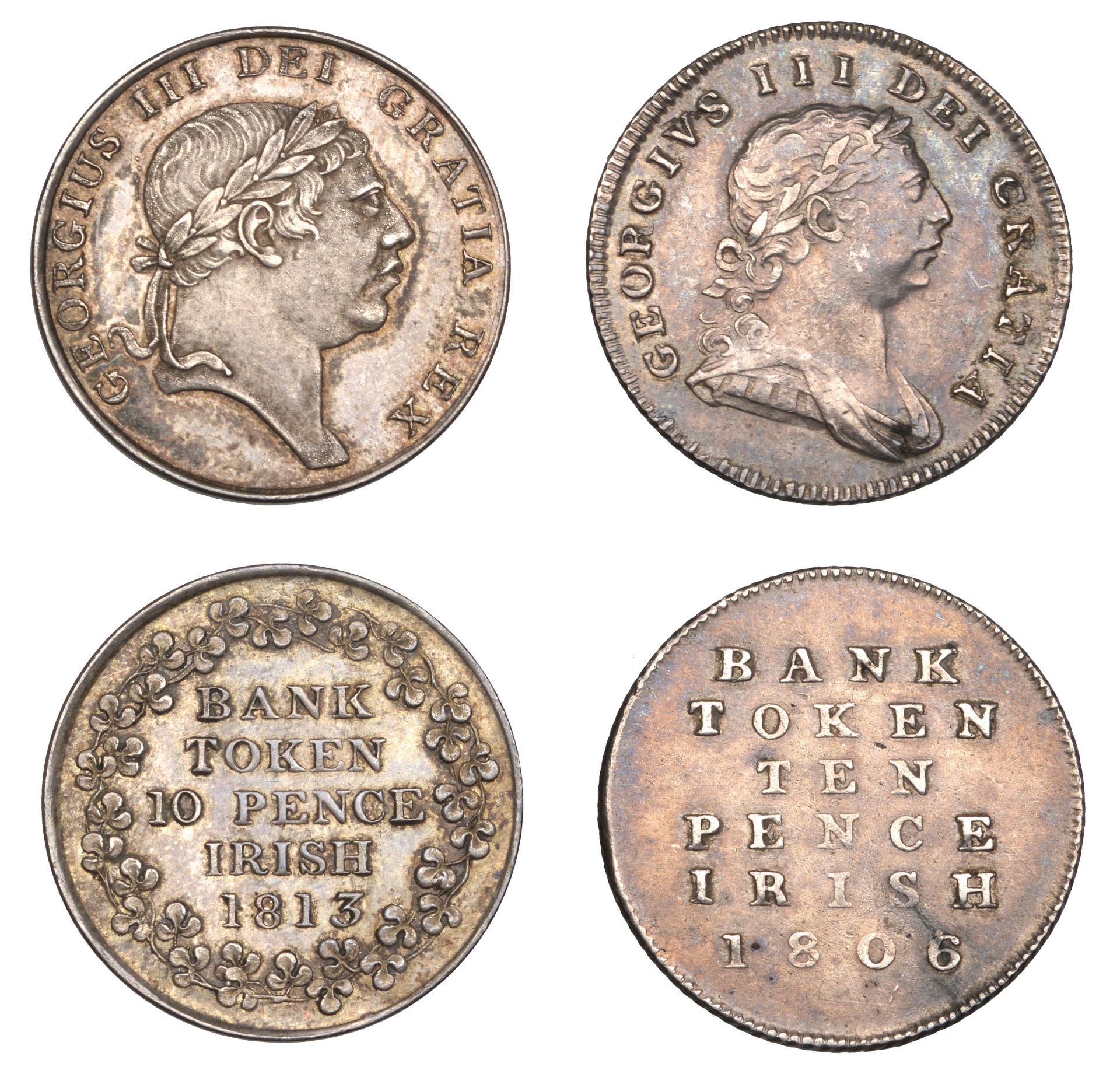 George III (1760-1820), Bank of Ireland coinage, Ten Pence (2), 1806, 1813 (S 6617-8) [2]. G...
