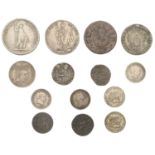 Italy, Italy and Colonies, assorted coins in silver (11), base metal (3) [14]. Varied state...