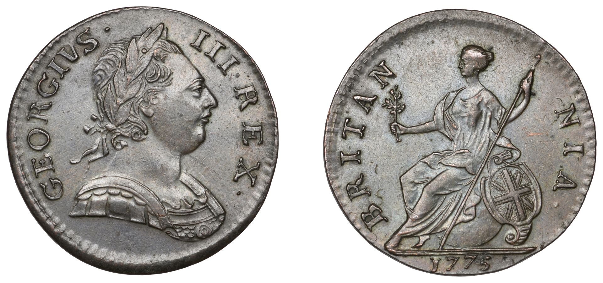 George III (1760-1820), Pre-1816 issues, Halfpenny, 1775 (BMC 908; S 3774). About extremely...