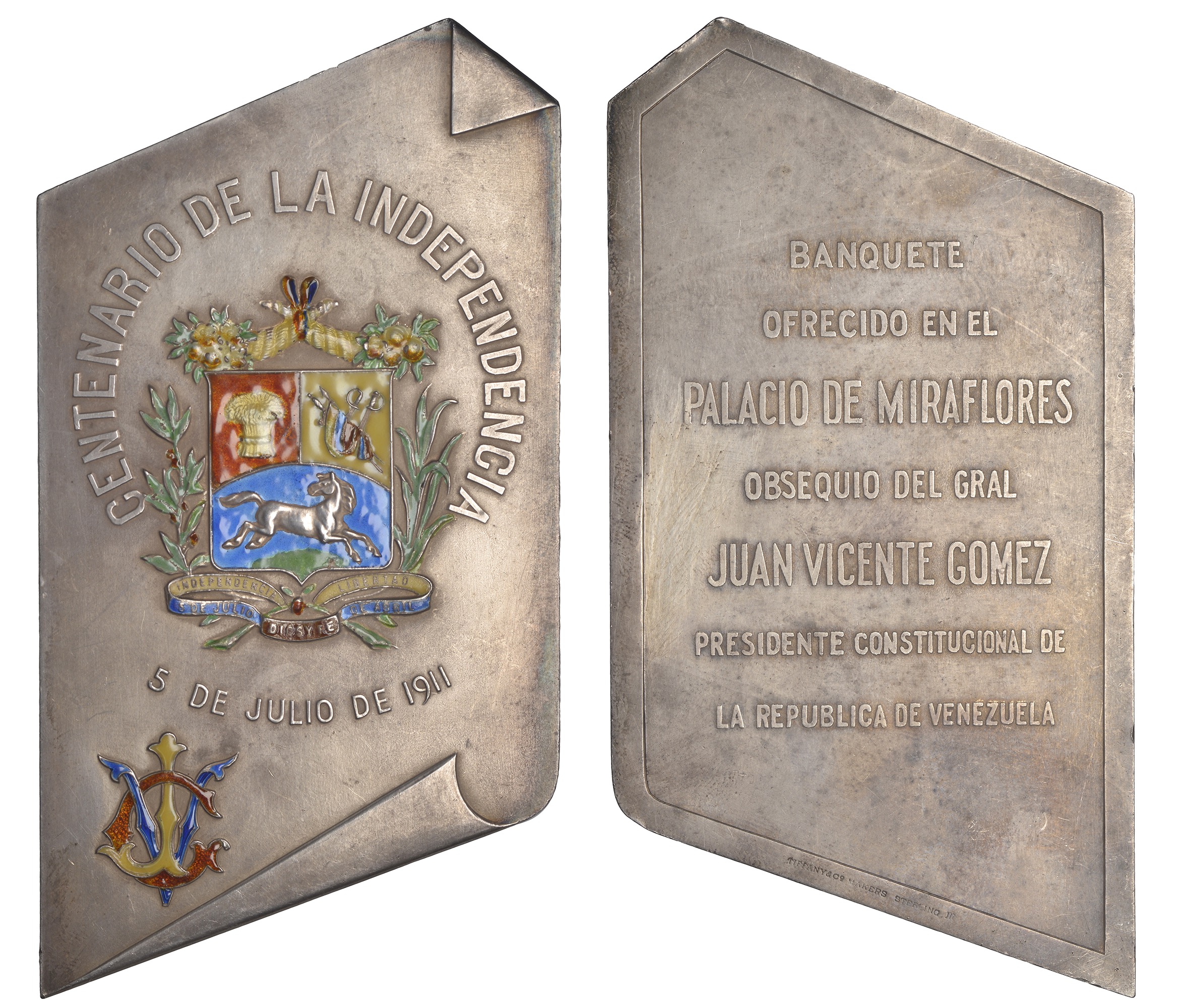 VENEZUELA, Centenary of Independence, 1911, a silver and enamel medal by Tiffany & Co used a...