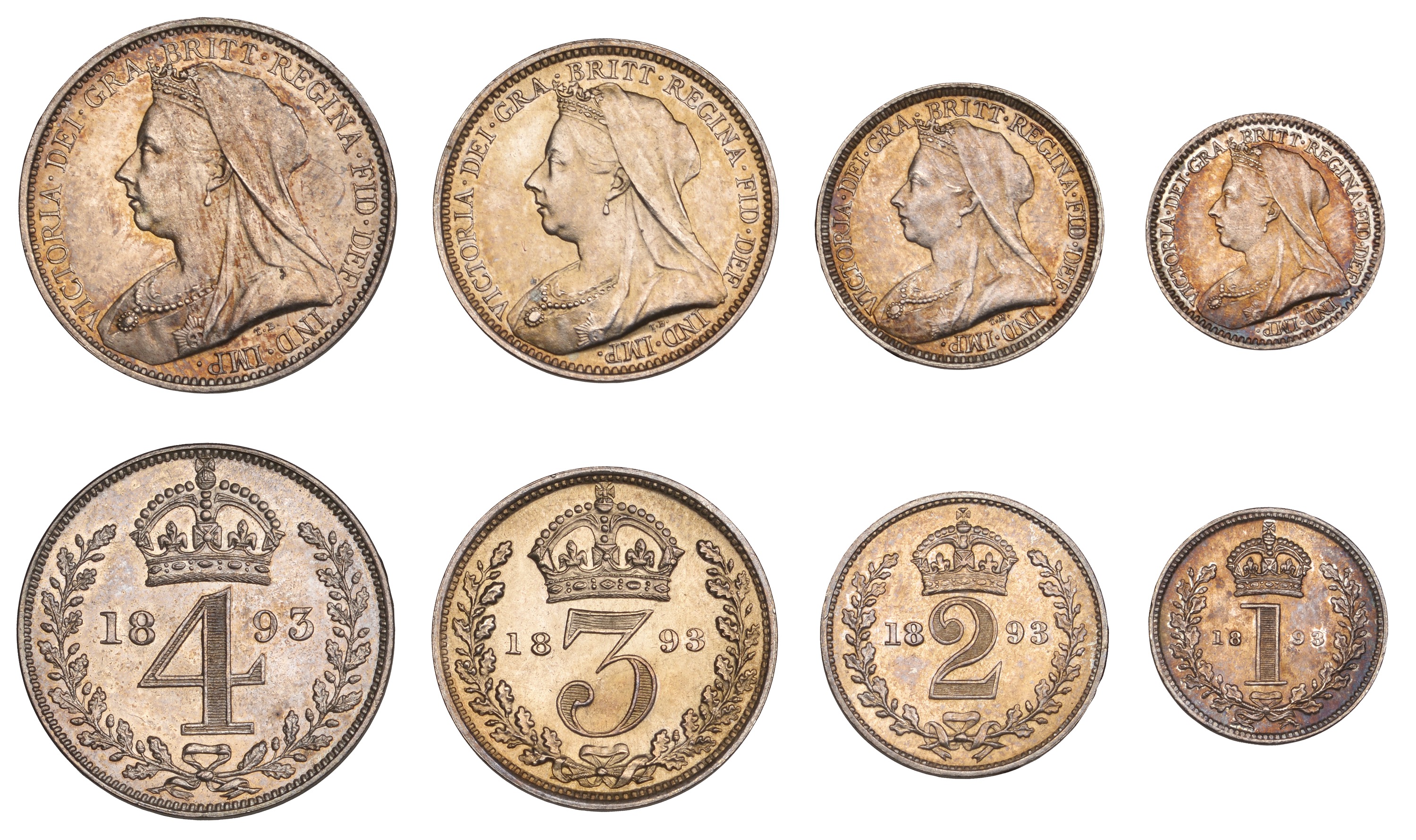 Victoria (1837-1901), Maundy set, 1893 (ESC 3551; S 3943) [4]. Extremely fine or better Â£80...