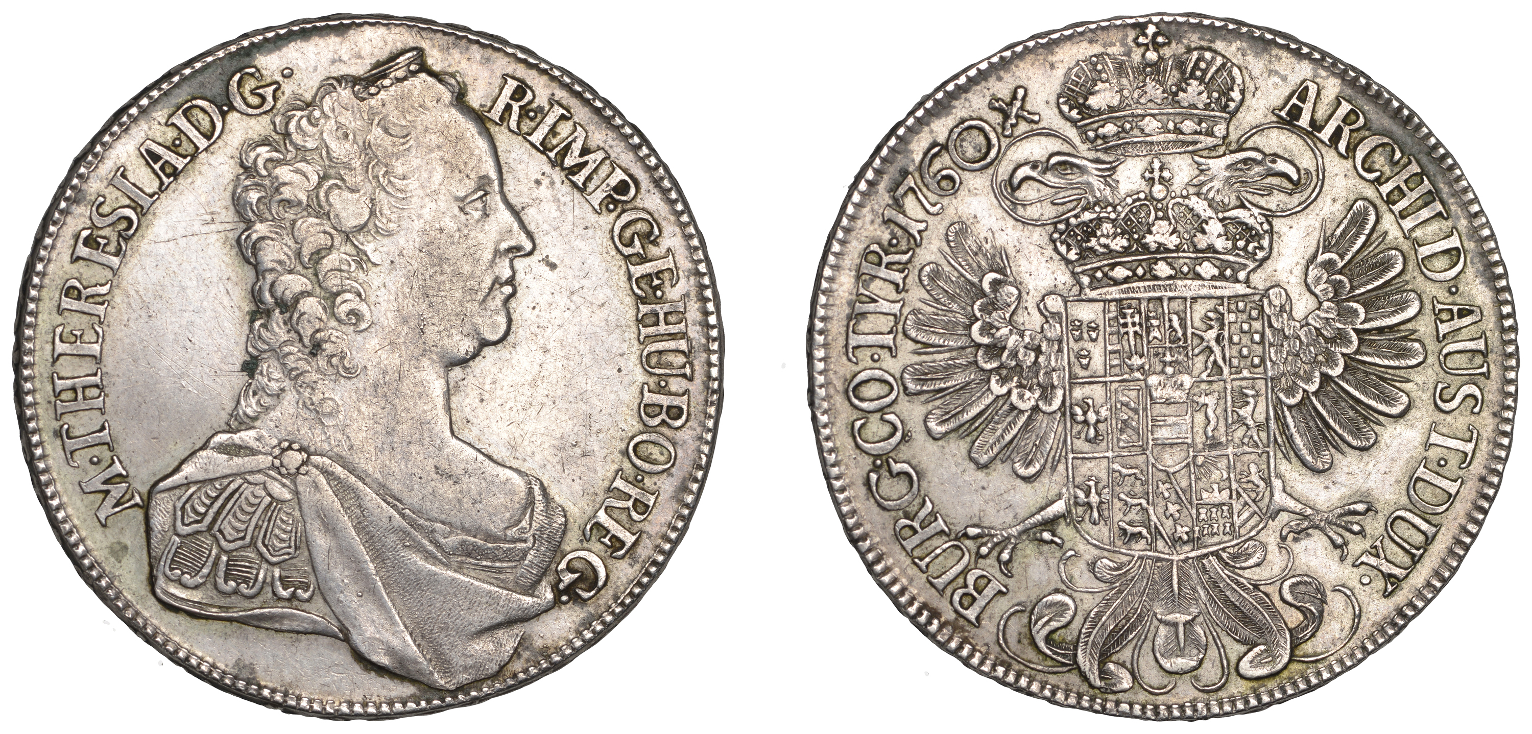 Austria, Maria Theresa, Thaler, 1760, Vienna, 27.95g/12h (Dav. 1112). Lightly cleaned, other...