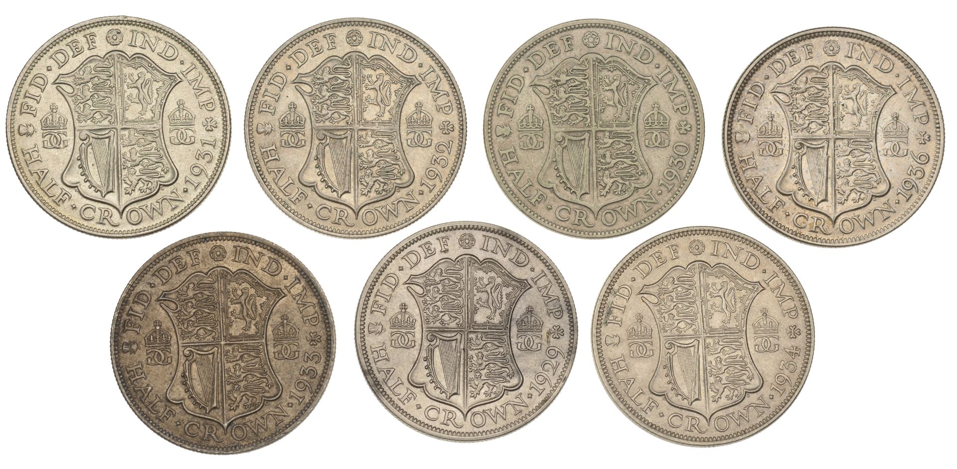 George V, Halfcrowns (7), 1929-34, 1936 (S 4037) [7]. 1930 fine, others good very fine or be... - Image 2 of 2