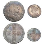 William III, Crown, 1696, third bust, edge octavo (S 3472); Anne, Shilling, 1711, fourth bus...