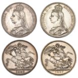 Victoria, Crowns (2), 1887, 1889 (S 3921) [2]. Extremely fine, cleaned bright Â£80-Â£100