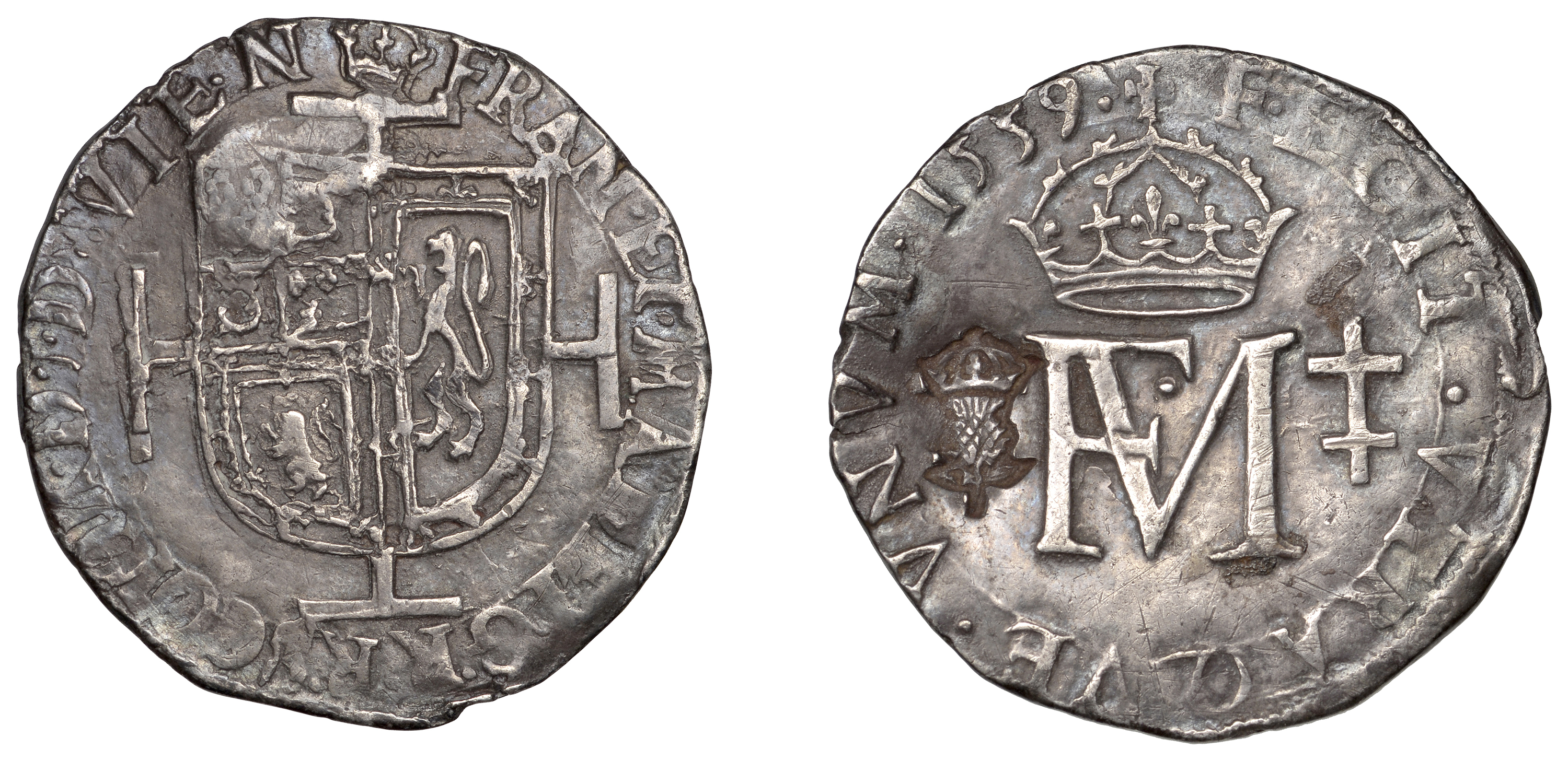 Mary (1542-1567), Second period (with Francis), Testoon, 1559, type I, 5.73g/4h (SCBI 71, 93...