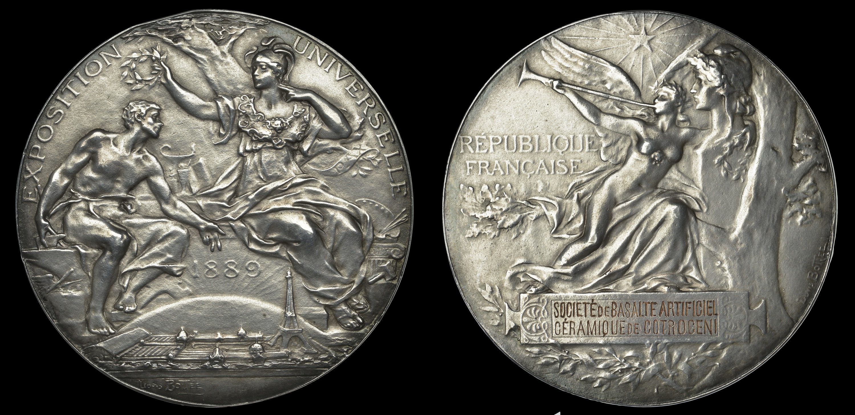 FRANCE, Exposition Universelle, Paris, 1889, a silvered-bronze award medal by L.A. BottÃ©e, M...