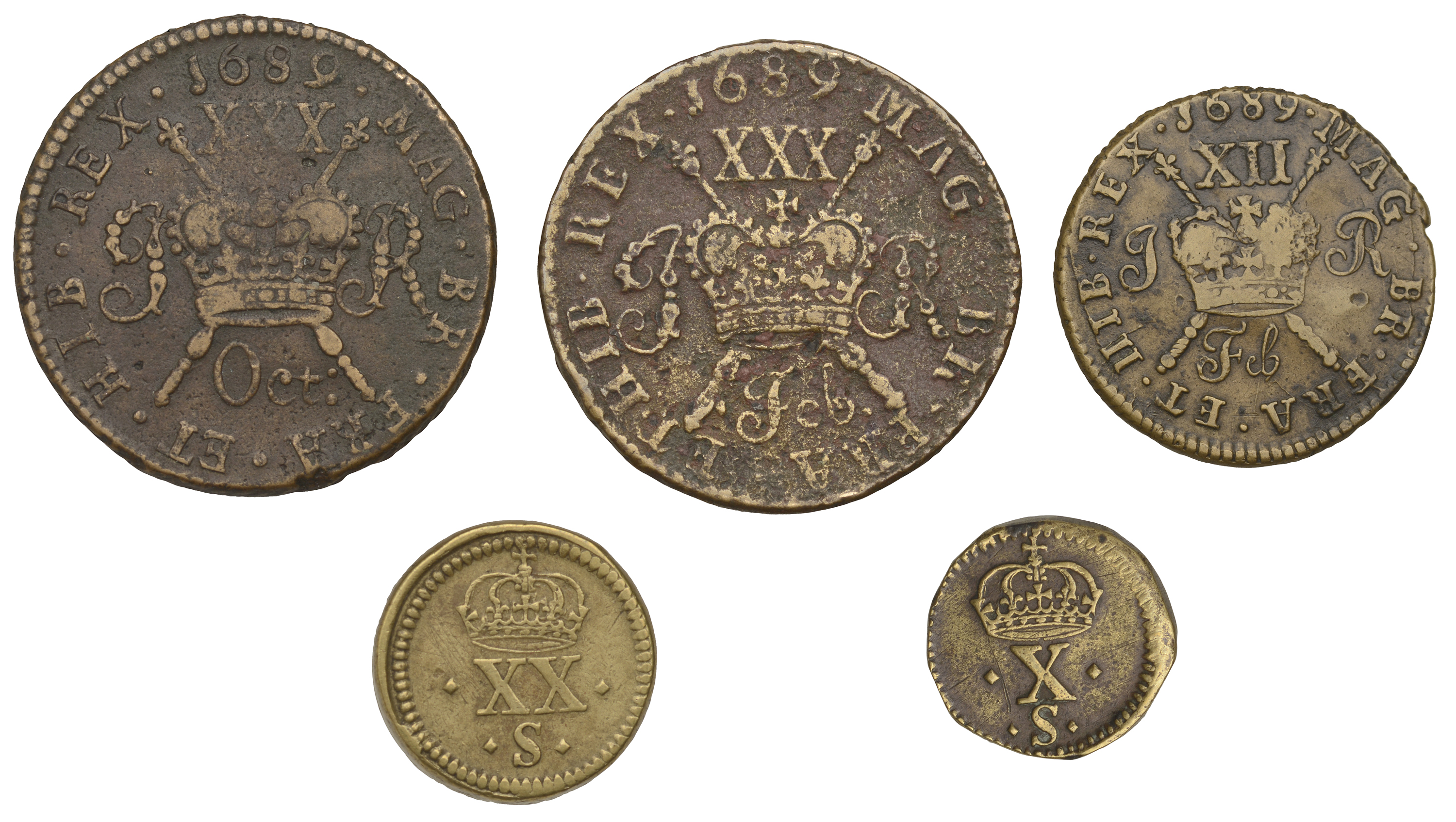 James II (1685-1691), Gunmoney coinage, Halfcrown, 1689 Oct:, 15.76g/12h (Timmins 1E; S 6579... - Bild 2 aus 2