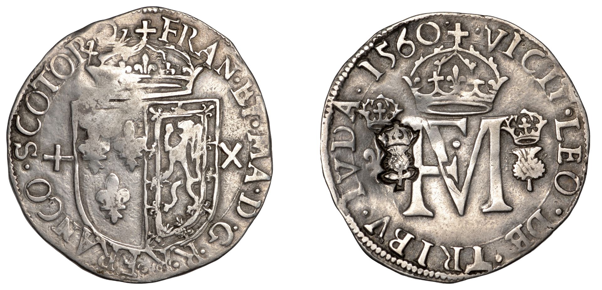 Mary (1542-1567), Second period (with Francis), Testoon, 1560, type II, 5.88g/4h (SCBI 58, 1...