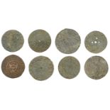 Edward I and Edward II, jetons (8), various types including Sterling head, Medusa, double-re...