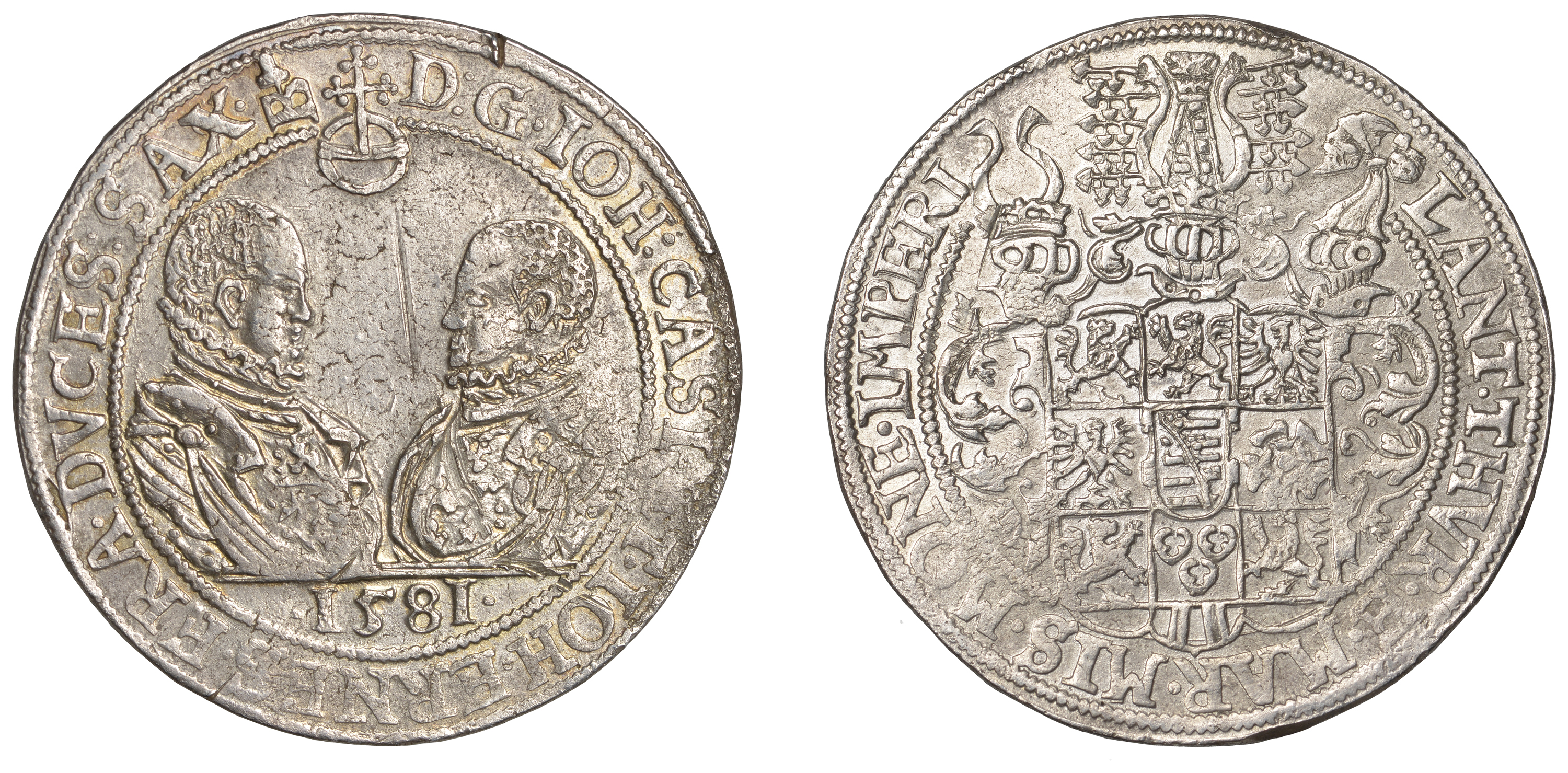 Germany, SAXE-COBURG-EISENACH, Johann Casimir and Johann Ernst II, Thaler, 1581b, Saalfeld,...