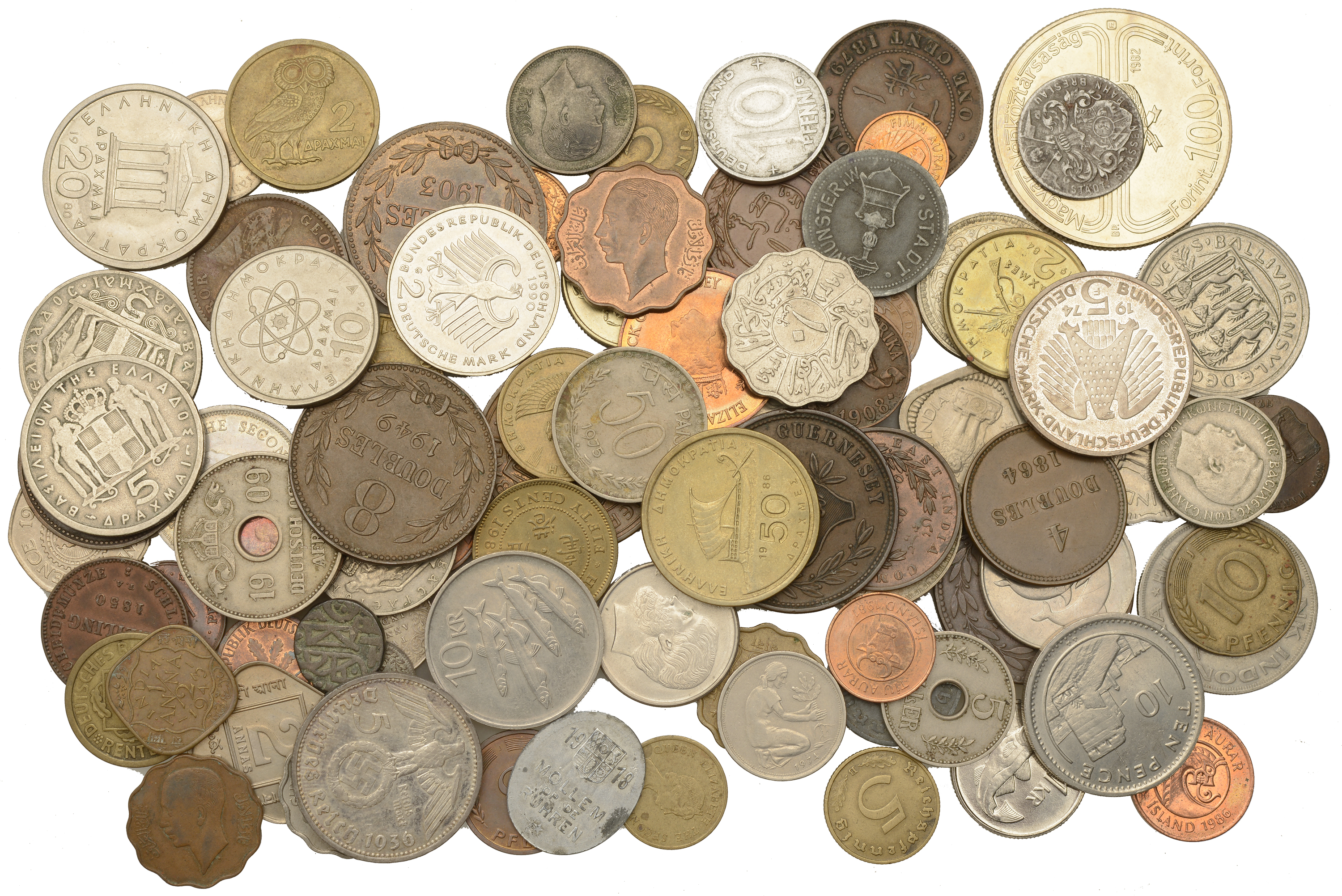 Miscellaneous, Assorted coins and tokens of German East Africa (4), Germany (20), Gibraltar,...