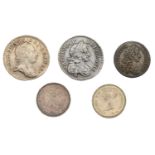 Charles II, Threepence, 1676/5 (S 3386); Twopence, 1670 (S 3388); George III, Threepence, 17...