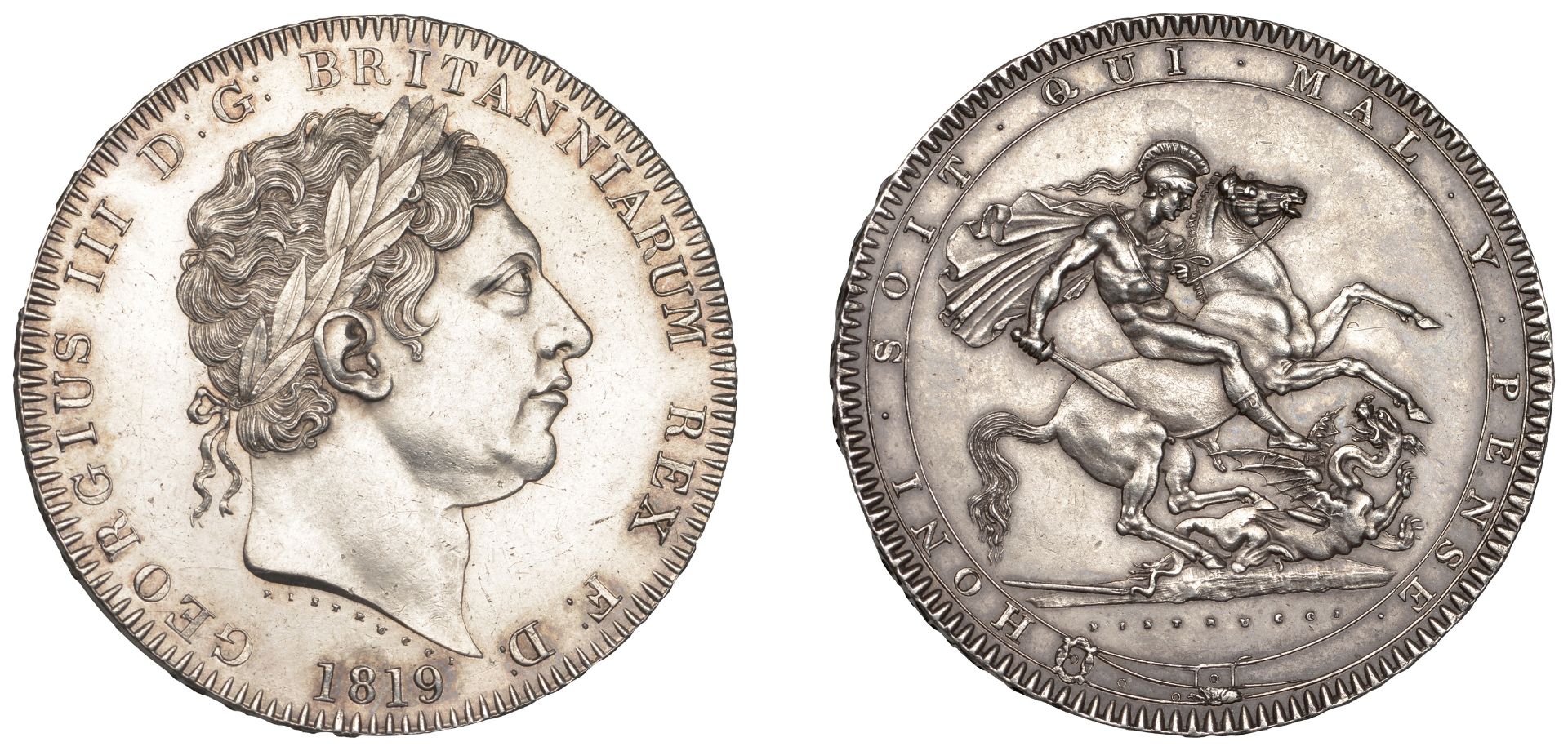 George III (1760-1820), New coinage, Crown, 1819, edge lix (ESC 2010; S 3787). Cleaned brigh...