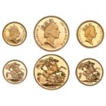 Elizabeth II (1952-2022), Proof set, 1988, comprising gold Two Pounds, Sovereign and Half-So...