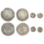 Elizabeth I, Second issue, Shillings (2), mm. cross-crosslet, martlet (S 2555); Penny, mm. m...