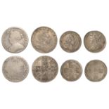 Anne, Shilling, 1709, Sixpence, 1703 vigo (S 3590, 3610); George I, Shilling and Sixpence, 1...