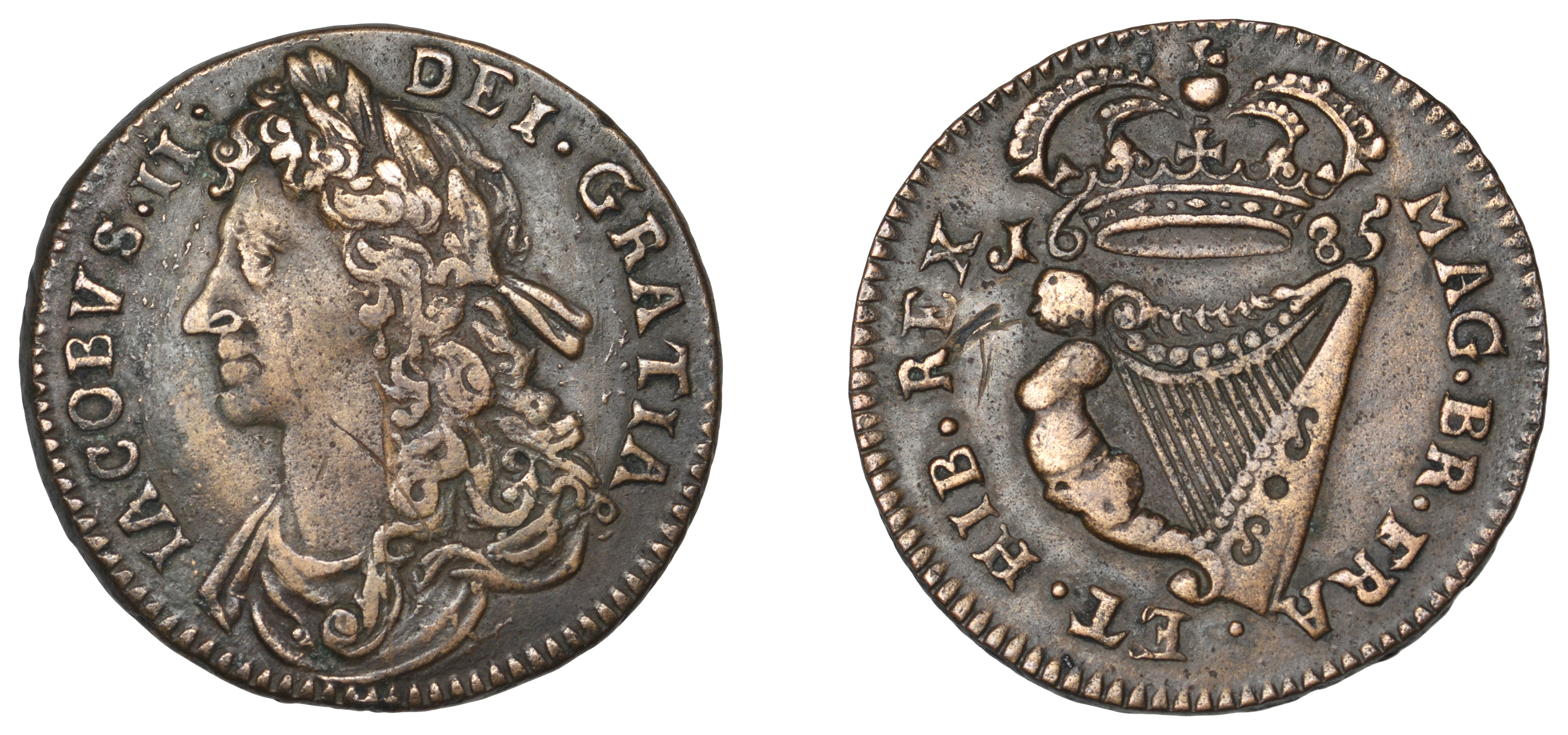 James II (1685-1691), Halfpenny, 1685 (S 6576). About very fine Â£100-Â£150