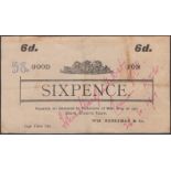 Simons Town POW Camp, good for 6 Pence, ND (1901), serial number 38, signatures across face,...