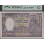 Reserve Bank of India, 1000 Rupees, Calcutta, ND (1937), serial number A/6 411468, Taylor si...
