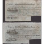 Christchurch & Wimborne Bank, for Dean, Clapcott, Quartley & Co, cancelled Â£1 (2), 29 Novemb...