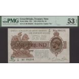 Treasury Series, Warren Fisher, Â£1, 26 February 1926, serial number Z1/80 684291 (dot), in P...