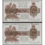 Treasury Series, Warren Fisher, Â£1 (2), 26 February 1926, serial numbers D1/15 135376 and D1...