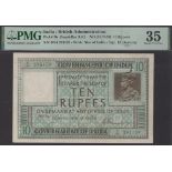Government of India, 10 Rupees, ND (1917), serial number B/84 295159, Denning signature, in...
