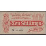 Treasury Series, John Bradbury, 10 Shillings, 14 August 1914, serial number A/15 033359, ton...