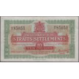 Government of the Straits Settlements, 10 Cents, 14 October 1919, serial number B/4 85051, f...