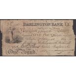 Darlington Bank, for Mowbray, Hollingsworth, Wetherall, Shields, Boulton & Co., Â£1, 27 Octob...